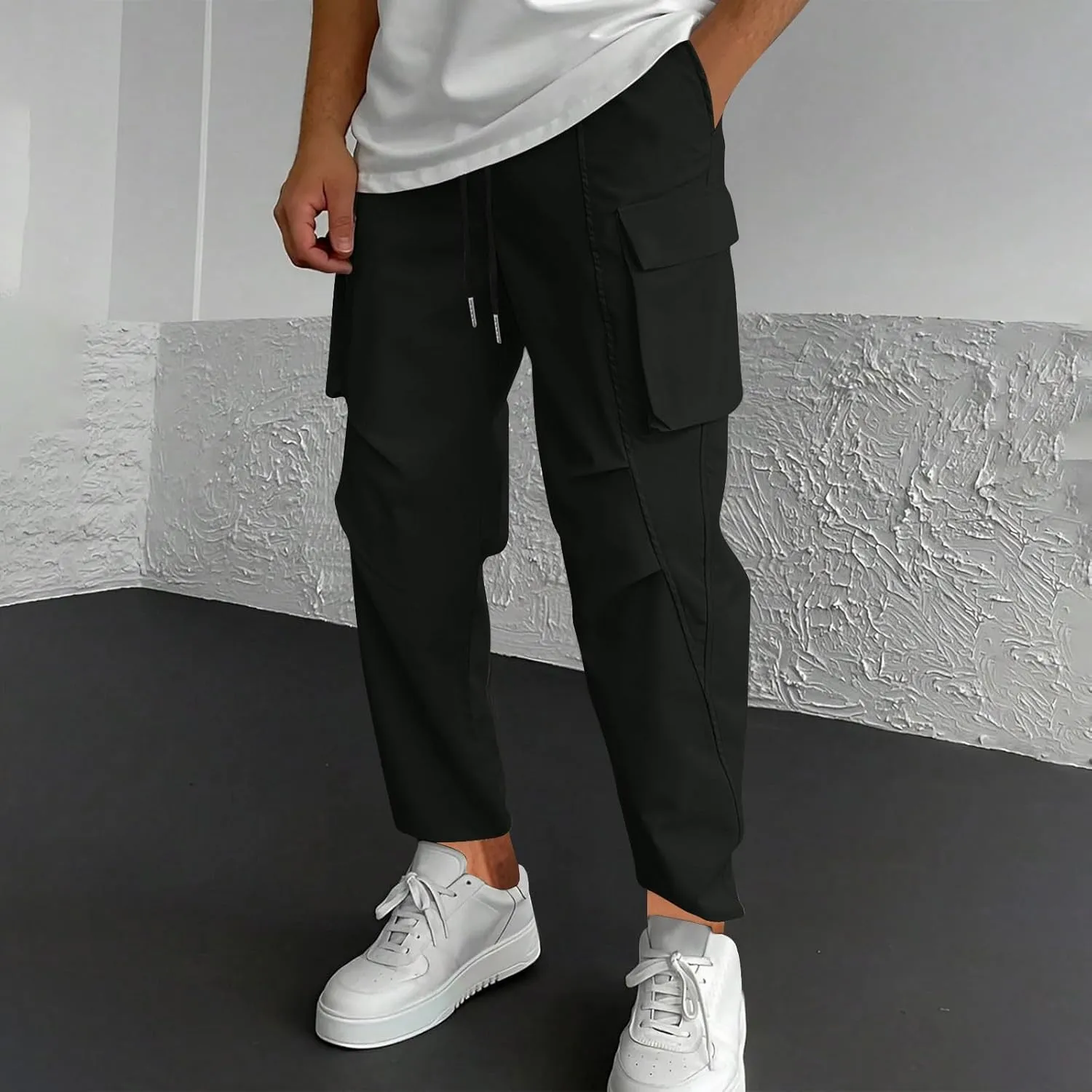 Mens Joggers with Pocket Cargo Drawstring Casual Athletic Sports Trendy Pants Running Workout Relaxed Fit Trousers