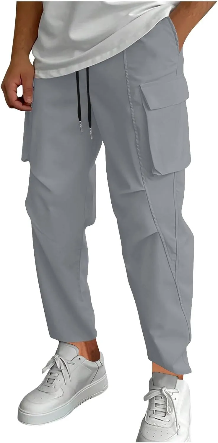 Mens Joggers with Pocket Cargo Drawstring Casual Athletic Sports Trendy Pants Running Workout Relaxed Fit Trousers