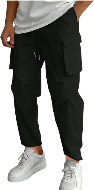 Mens Joggers with Pocket Cargo Drawstring Casual Athletic Sports Trendy Pants Running Workout Relaxed Fit Trousers
