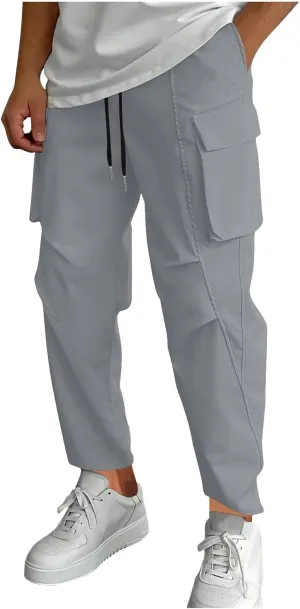 Mens Joggers with Pocket Cargo Drawstring Casual Athletic Sports Trendy Pants Running Workout Relaxed Fit Trousers