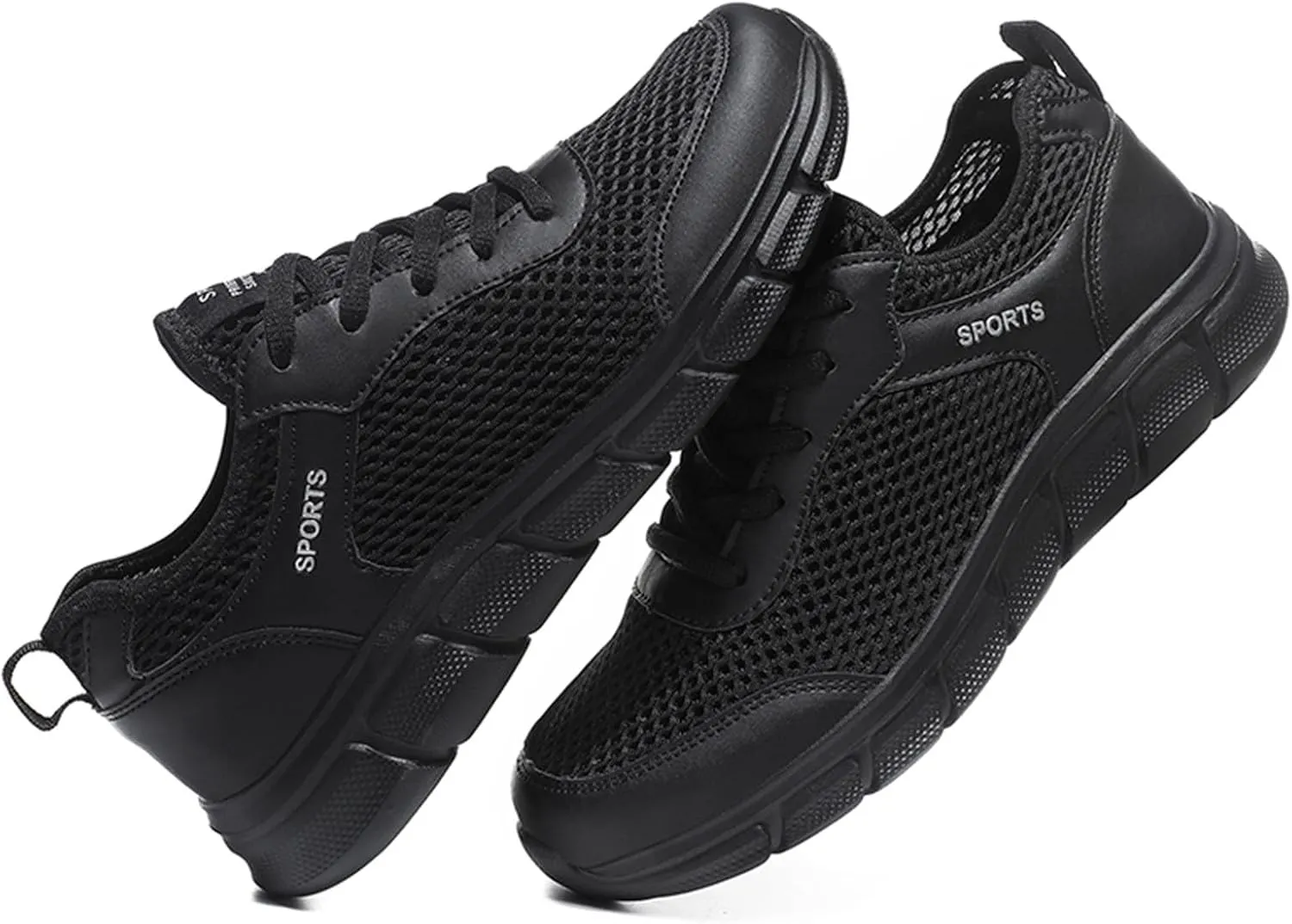 Men's Lace-Up Running Shoes Breathable Mesh Fashionable Lightweight Comfortable Athletic Sneakers for Gym Training & Casual Walking for Men Black Footwear