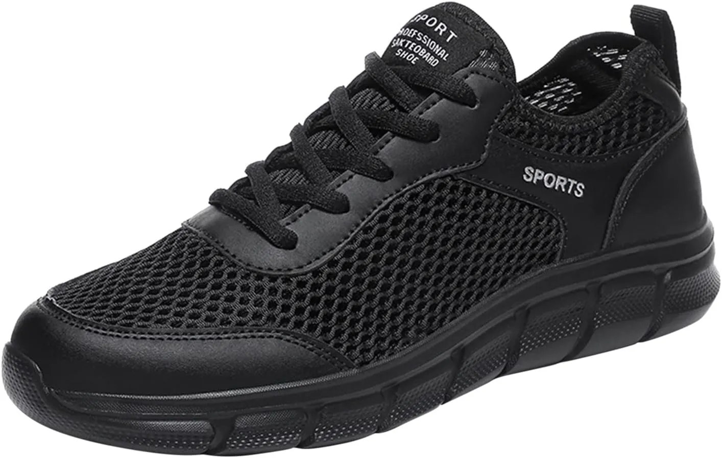 Men's Lace-Up Running Shoes Breathable Mesh Fashionable Lightweight Comfortable Athletic Sneakers for Gym Training & Casual Walking for Men Black Footwear