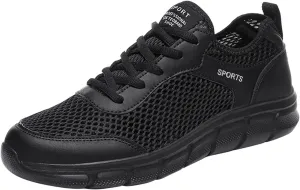 Men's Lace-Up Running Shoes Breathable Mesh Fashionable Lightweight Comfortable Athletic Sneakers for Gym Training & Casual Walking for Men Black Footwear