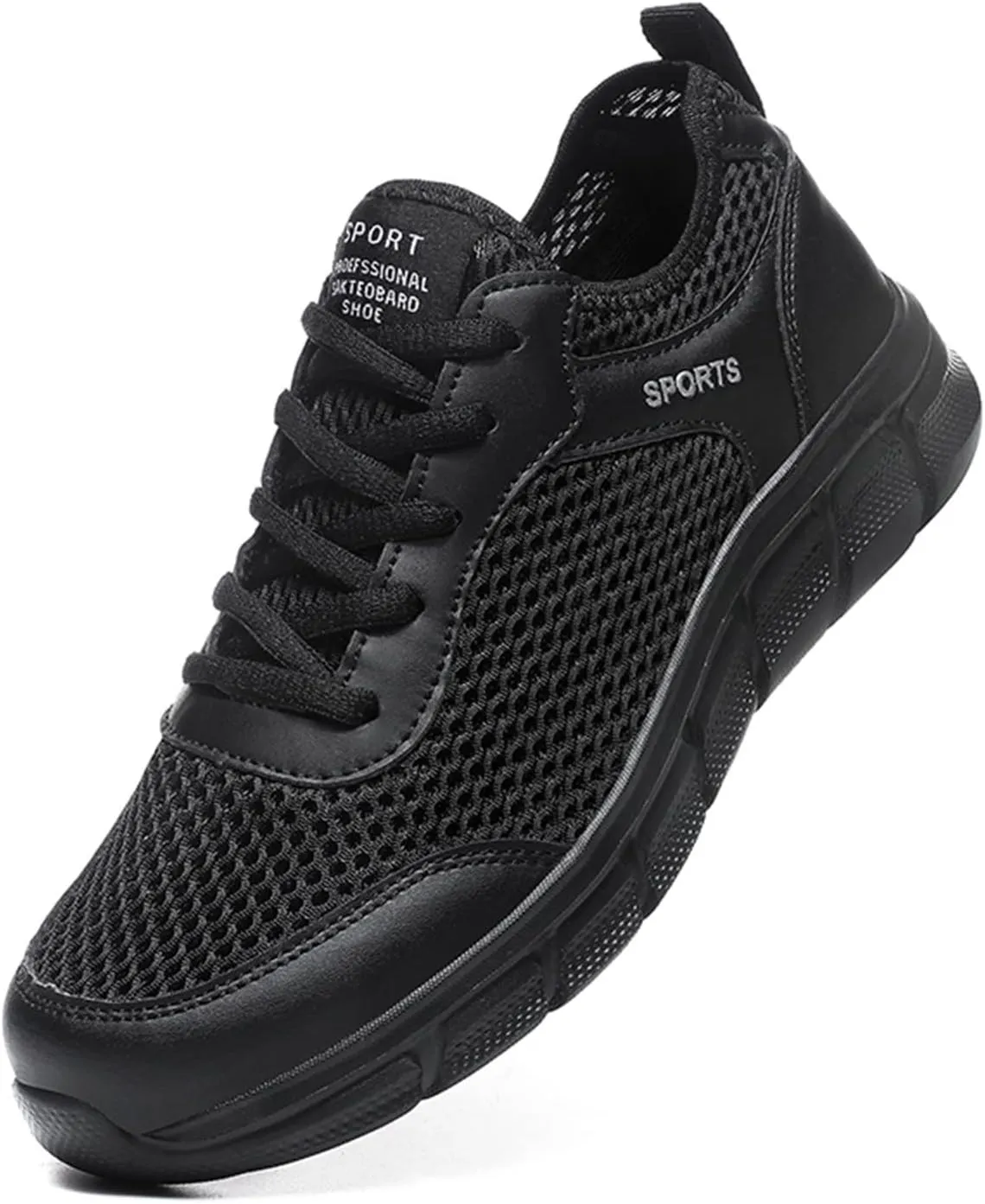 Men's Lace-Up Running Shoes Breathable Mesh Fashionable Lightweight Comfortable Athletic Sneakers for Gym Training & Casual Walking for Men Black Footwear