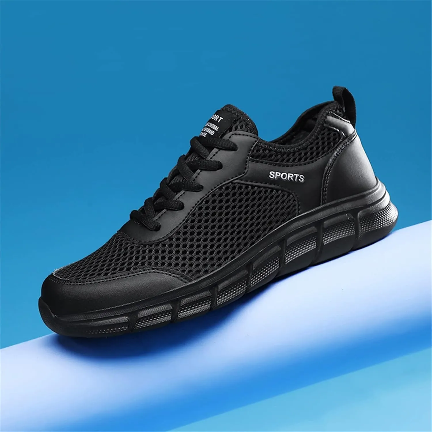 Men's Lace-Up Running Shoes Breathable Mesh Fashionable Lightweight Comfortable Athletic Sneakers for Gym Training & Casual Walking for Men Black Footwear