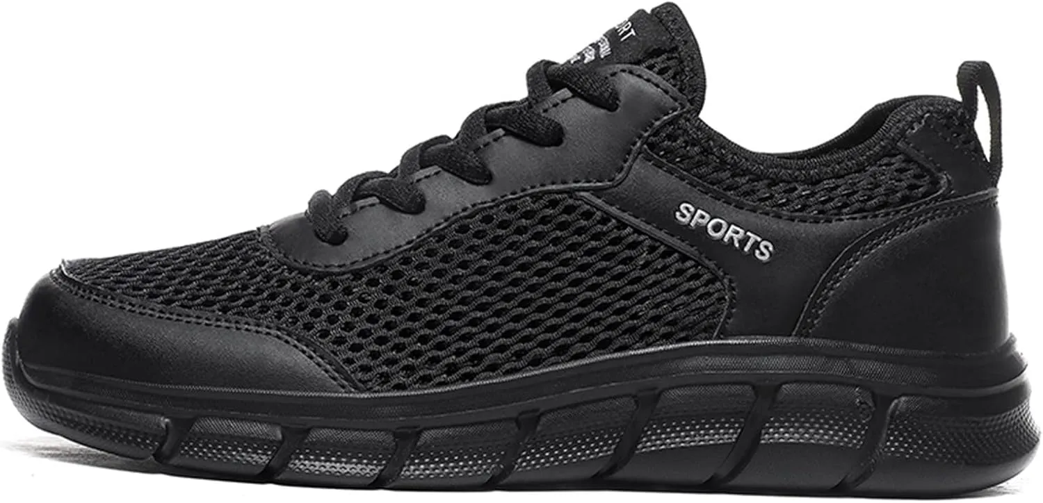 Men's Lace-Up Running Shoes Breathable Mesh Fashionable Lightweight Comfortable Athletic Sneakers for Gym Training & Casual Walking for Men Black Footwear