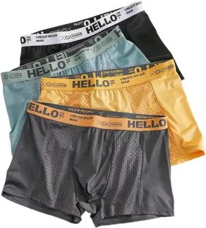 Men's Mesh Ice Silk Underwear Box Briefs Breathable Underwear Trunks Underpanties Multipacks