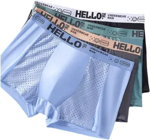 Men's Mesh Ice Silk Underwear Box Briefs Breathable Underwear Trunks Underpanties Multipacks