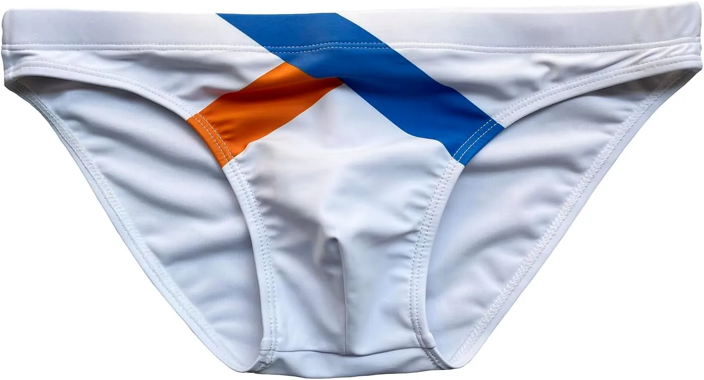 Mens Sexy Bikini Swimwear Diagonal Stripe Swim Briefs Rainbow Swimsuits Elestic Colorful Striped