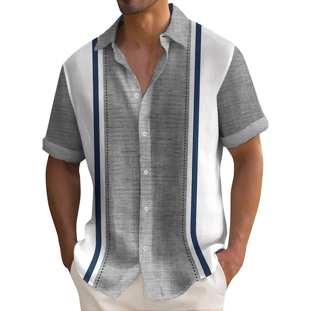 Men's Striped Hawaiian Shirt – Casual Button-Down