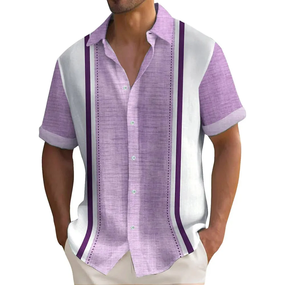 Men's Striped Hawaiian Shirt – Casual Button-Down
