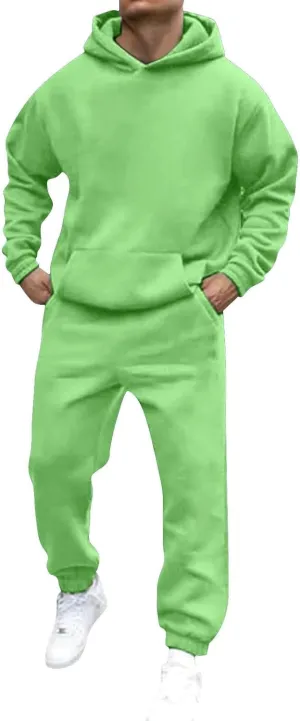 Mens Track Suits 2 Piece Set Long Sleeve Hooded Sweatshirts Drawstring Running Pants 80s 90s Jogginig Sweat Outfits