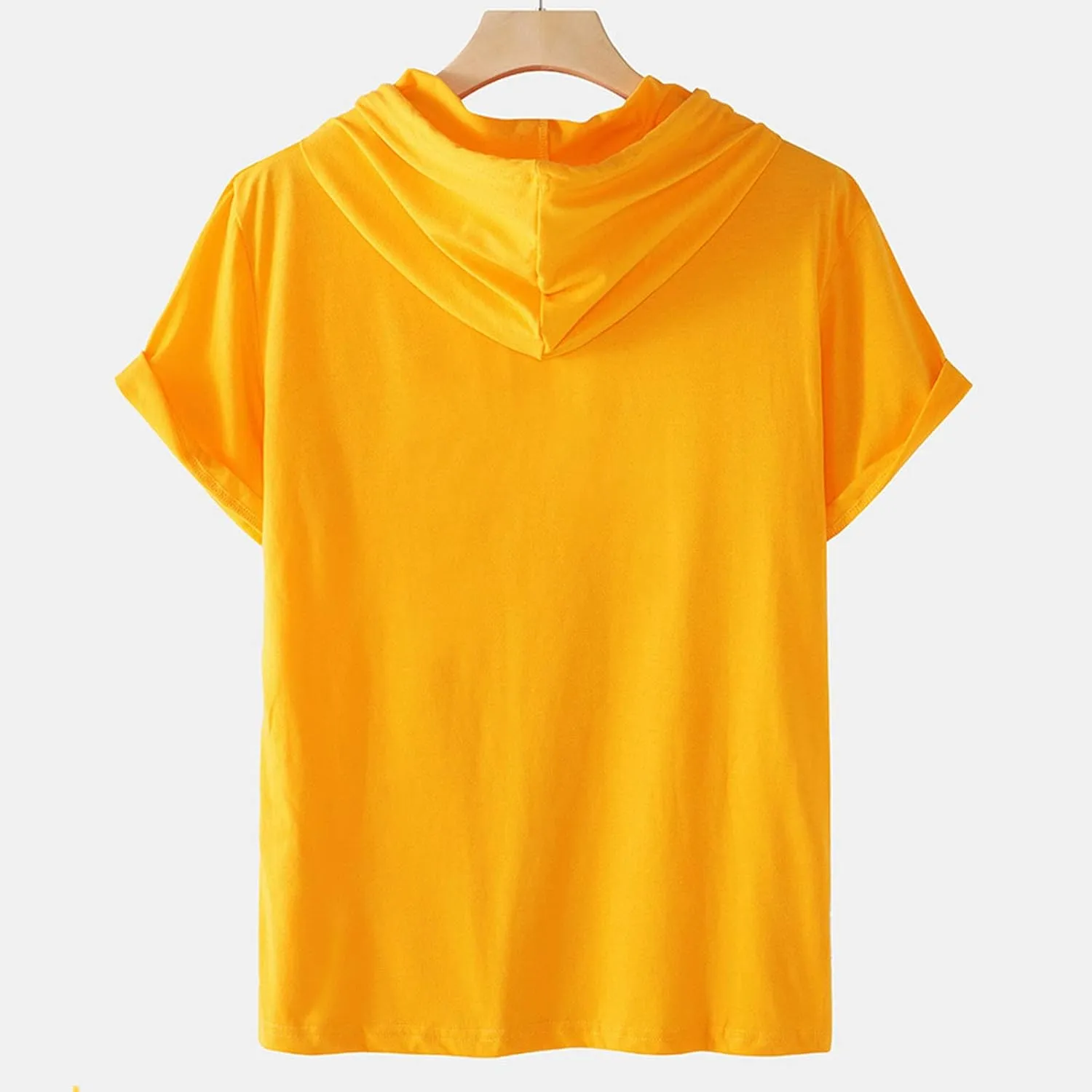 Mens Tshirts Cotton Short Sleeve Causal Hooded Shirts Lightweight Solid Athletic Workout Tops Drawstring Hoodies