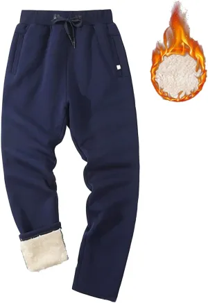 Men's Winter Fleece Pants Sherpa Lined Sweatpants Athletic Warm Track Joggers Casual Drawstring Comfy Soft Sweatpants