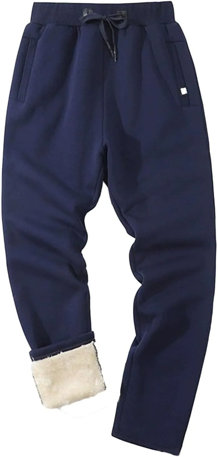 Men's Winter Fleece Pants Sherpa Lined Sweatpants Athletic Warm Track Joggers Casual Drawstring Comfy Soft Sweatpants