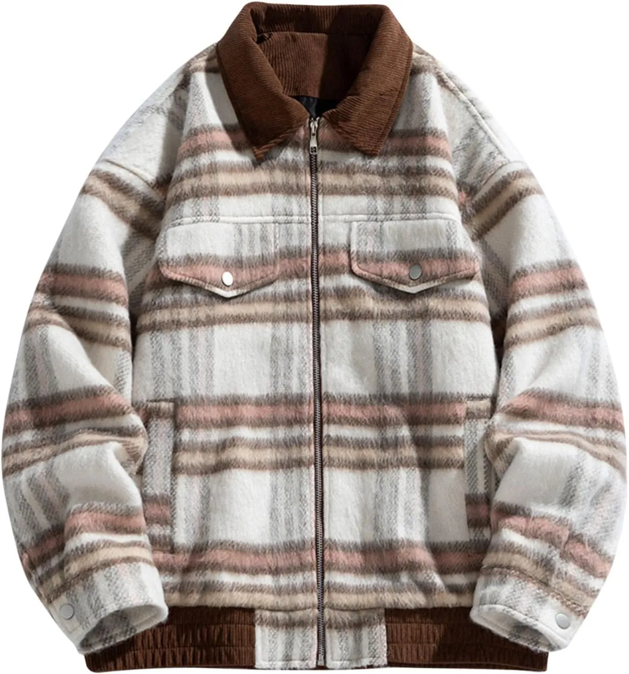 Mens Winter Jacket,Casual Plaid Flannel Shirts for Men Button Down Lapel Collar Warm Big and Tall Long Sleeve Shirts