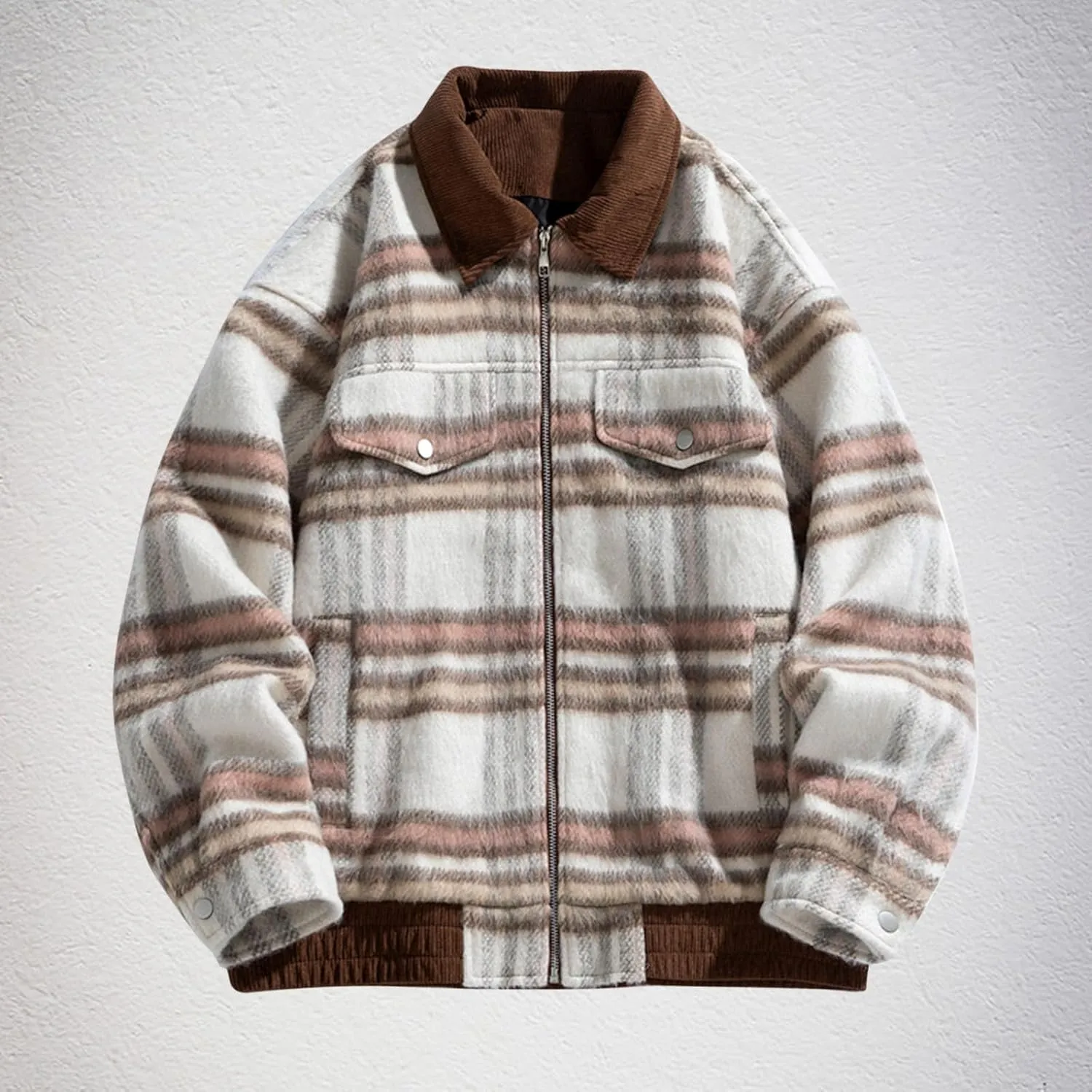 Mens Winter Jacket,Casual Plaid Flannel Shirts for Men Button Down Lapel Collar Warm Big and Tall Long Sleeve Shirts