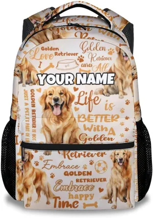 Mercuryelf Kids Backpack - Custom Golden Retriever Kid Backpack for School, Travel - Cute Dog Bookbag for Boys Girls - 17 Inch School Bag for Primary Middle