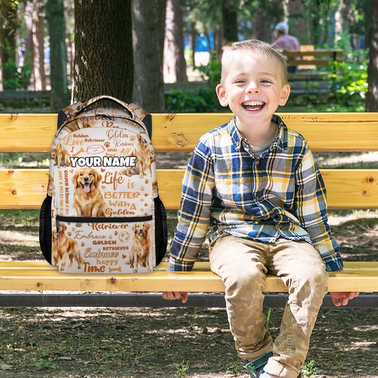 Mercuryelf Kids Backpack - Custom Golden Retriever Kid Backpack for School, Travel - Cute Dog Bookbag for Boys Girls - 17 Inch School Bag for Primary Middle