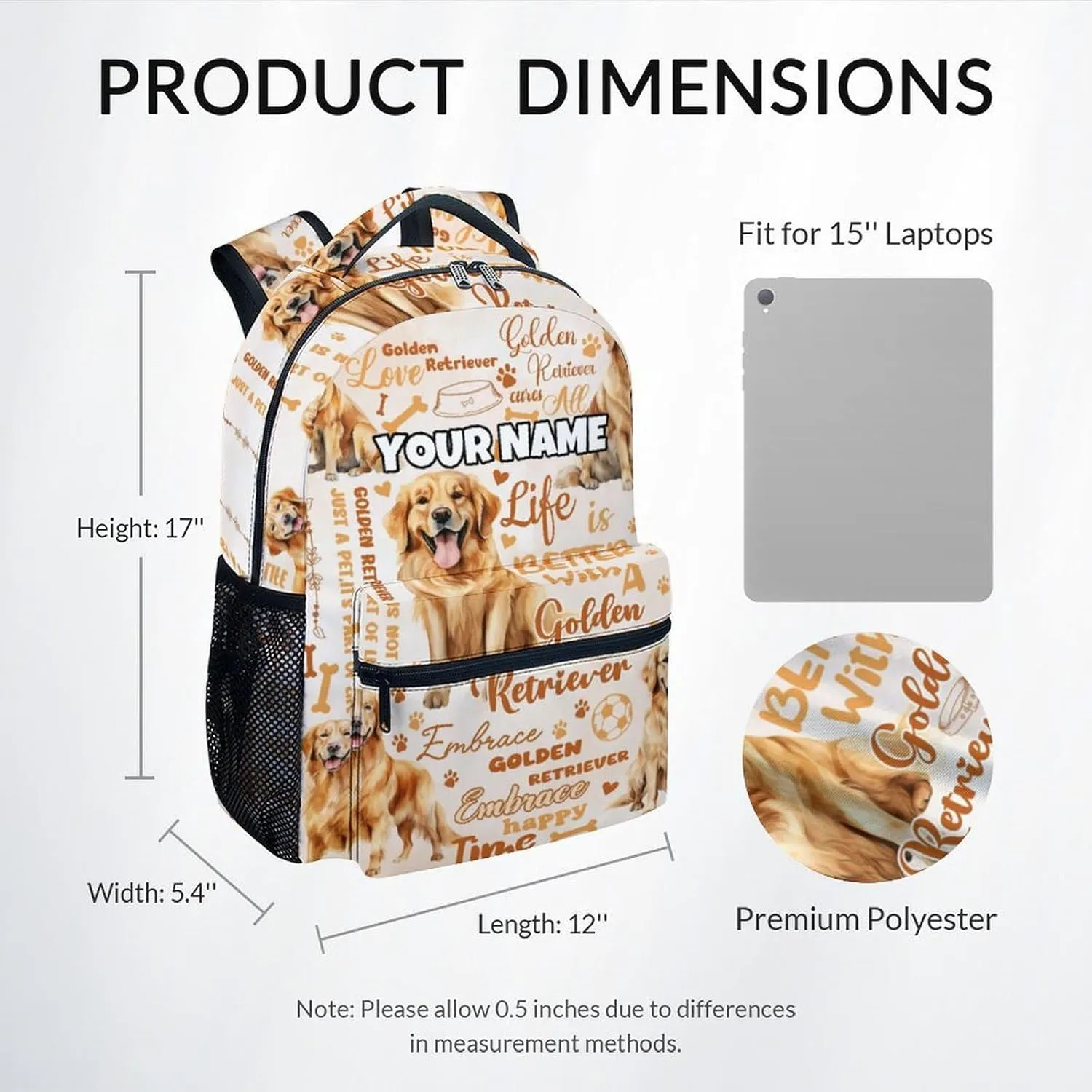 Mercuryelf Kids Backpack - Custom Golden Retriever Kid Backpack for School, Travel - Cute Dog Bookbag for Boys Girls - 17 Inch School Bag for Primary Middle