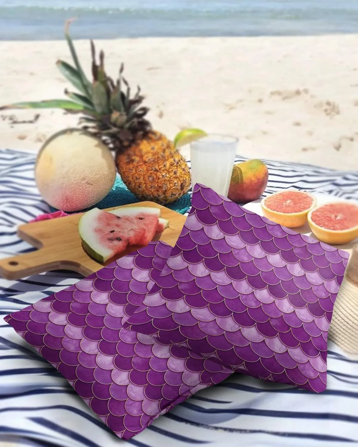 Mermaid Scales Pack of 2 Soft Decorative Throw Pillow Covers, Cushion Cases Waterproof Pillowcases for Couch Sofa Bedroom Car 18x18 Inch, Purple Pink Gradient Fish Scale