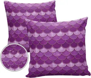 Mermaid Scales Pack of 2 Soft Decorative Throw Pillow Covers, Cushion Cases Waterproof Pillowcases for Couch Sofa Bedroom Car 18x18 Inch, Purple Pink Gradient Fish Scale