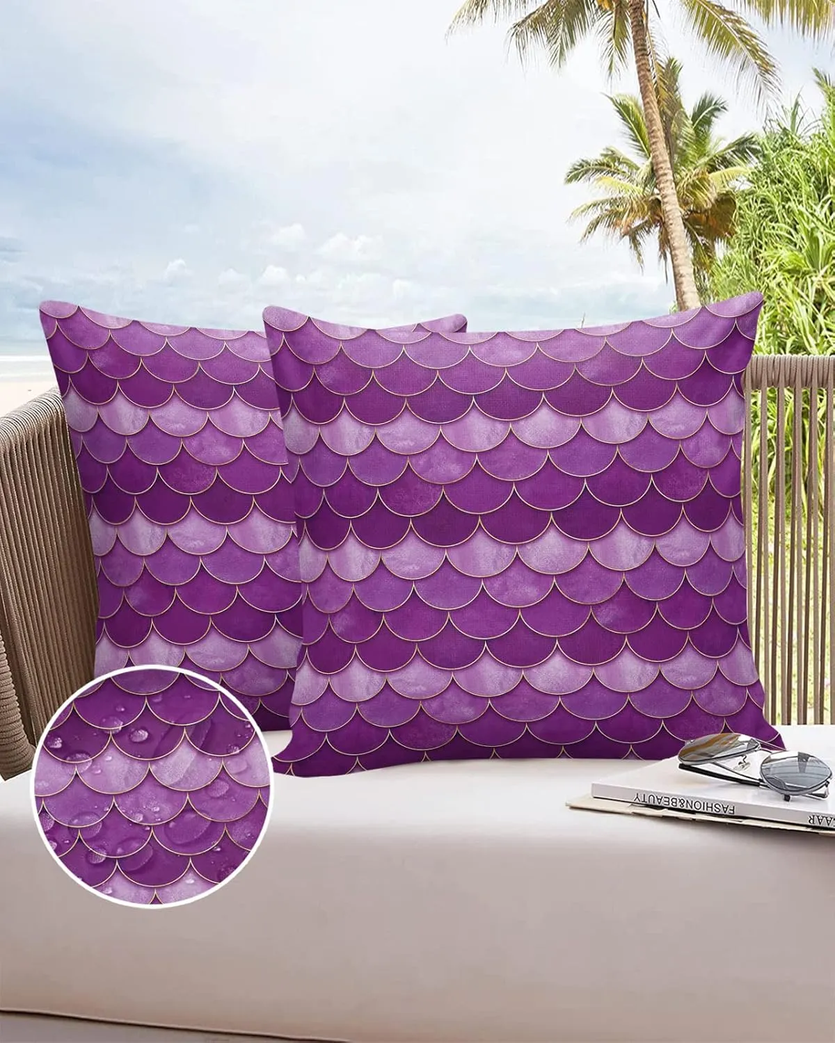 Mermaid Scales Pack of 2 Soft Decorative Throw Pillow Covers, Cushion Cases Waterproof Pillowcases for Couch Sofa Bedroom Car 18x18 Inch, Purple Pink Gradient Fish Scale