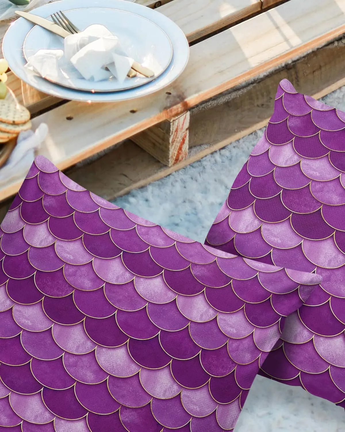 Mermaid Scales Pack of 2 Soft Decorative Throw Pillow Covers, Cushion Cases Waterproof Pillowcases for Couch Sofa Bedroom Car 18x18 Inch, Purple Pink Gradient Fish Scale