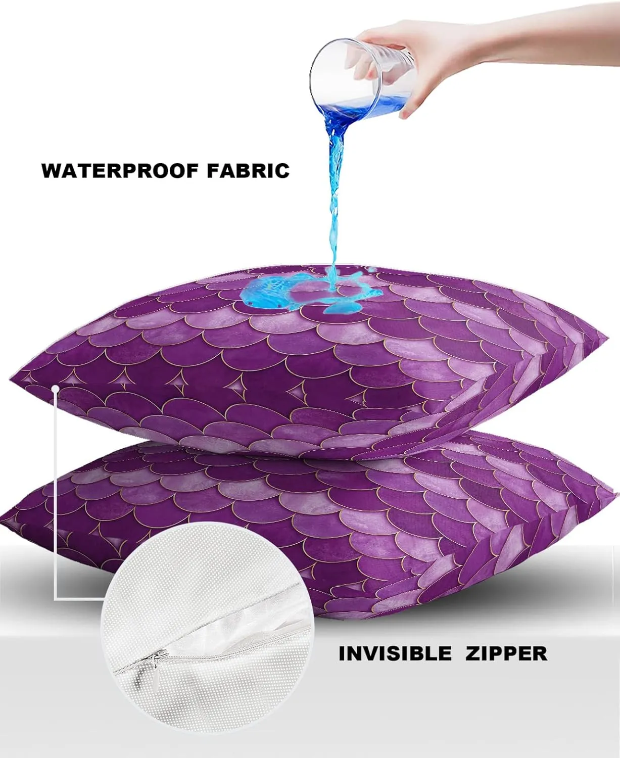 Mermaid Scales Pack of 2 Soft Decorative Throw Pillow Covers, Cushion Cases Waterproof Pillowcases for Couch Sofa Bedroom Car 18x18 Inch, Purple Pink Gradient Fish Scale
