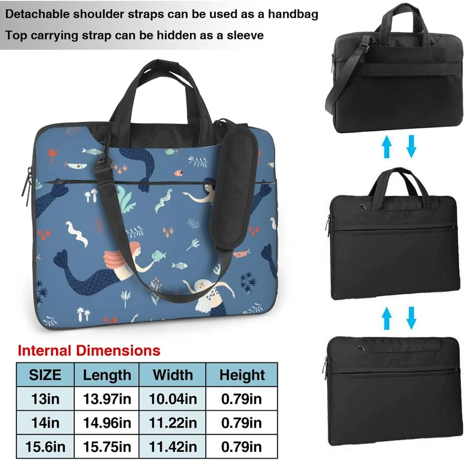 Mermaids Laptop Bag Classic Slim Briefcase Messenger Bag, Spacious, Ergonomic