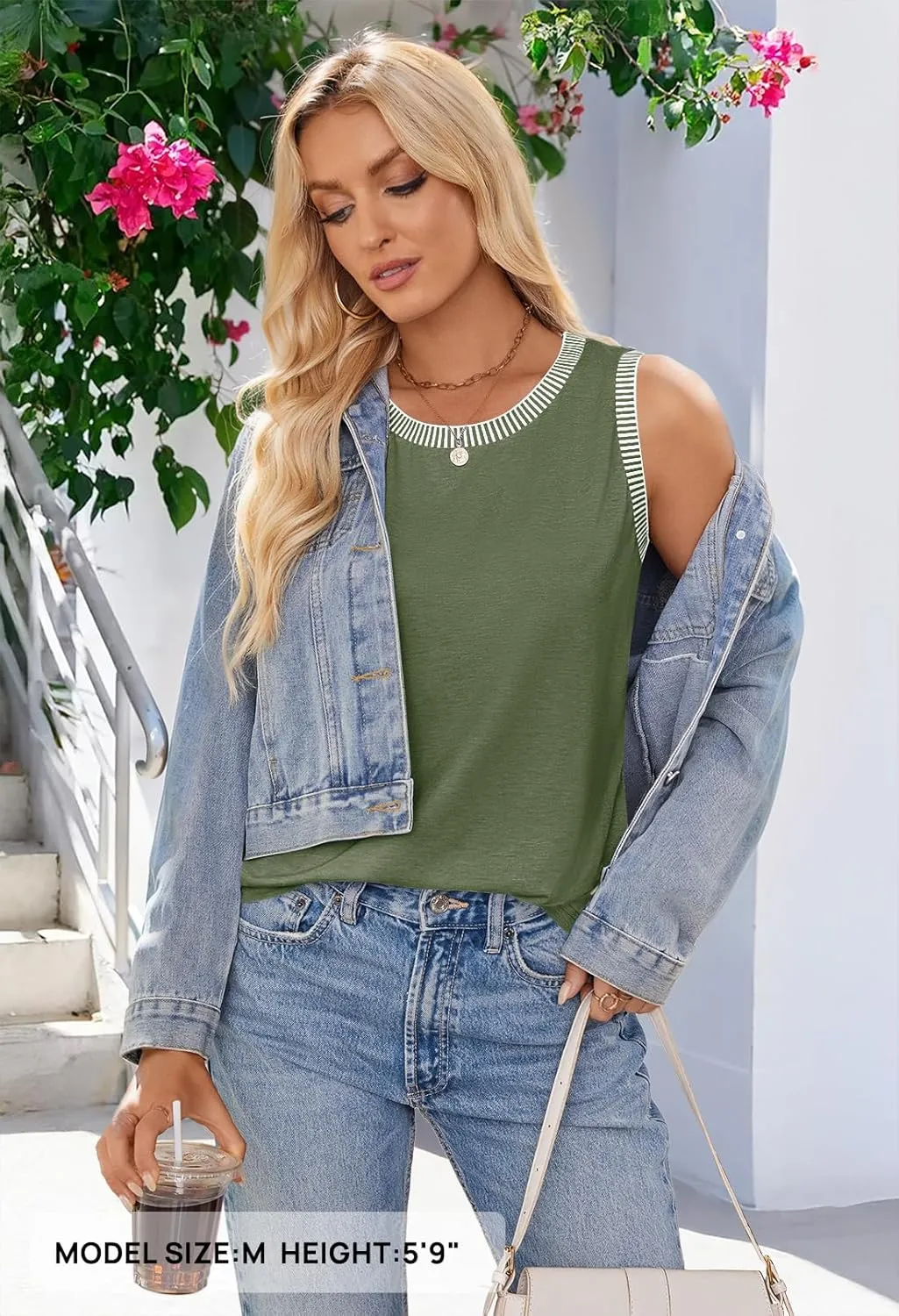 MEROKEETY Women's 2025 Summer Casual Sleeveless Tank Top Crew Neck Striped Color Block T Shirts