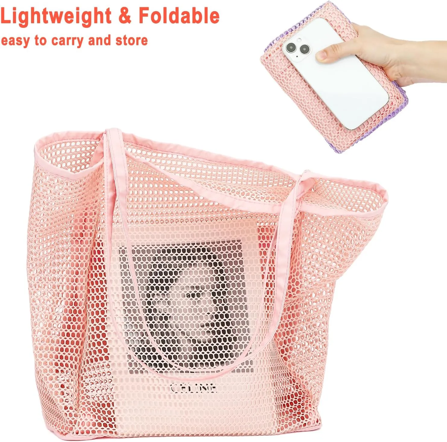 Mesh Beach Bag, Casual Womens Shoulder Handbag, Large Sandproof Beach Tote Bag for Pool/Travel/Vacation Essentials