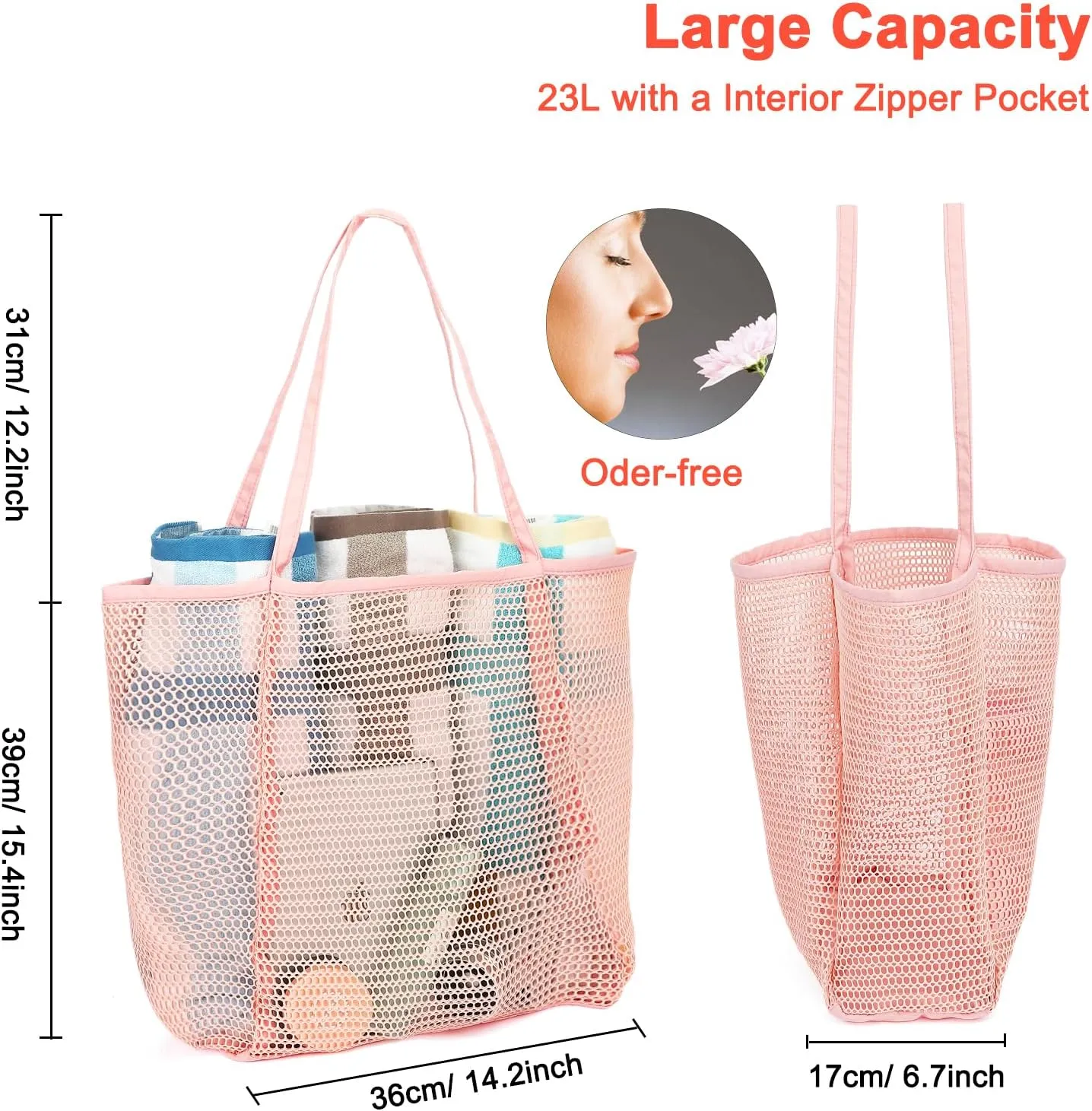 Mesh Beach Bag, Casual Womens Shoulder Handbag, Large Sandproof Beach Tote Bag for Pool/Travel/Vacation Essentials