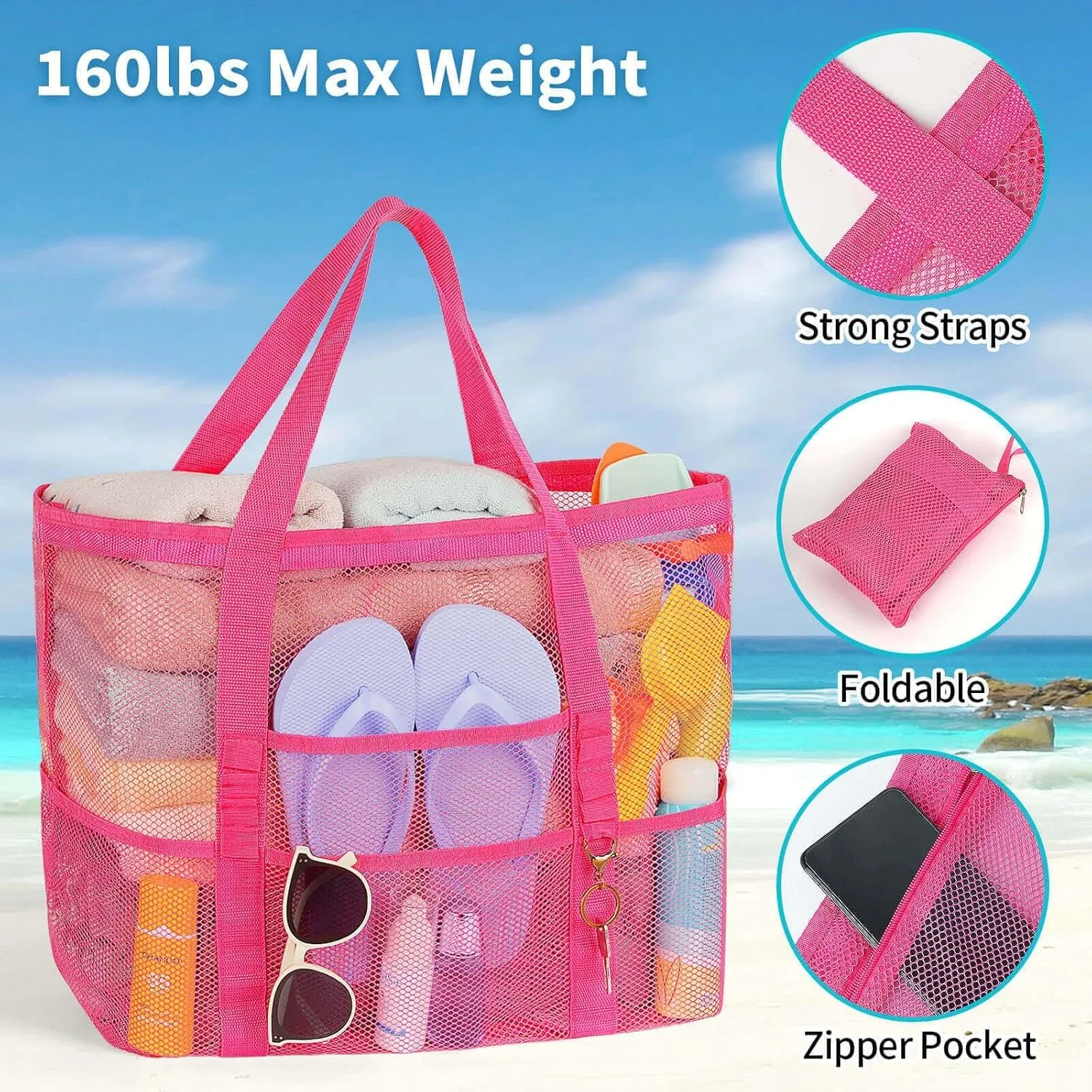 Mesh Beach Bag Vacation Essentials - Large Tote Pool Bag for Women Vacation Essentials Beach Accessories