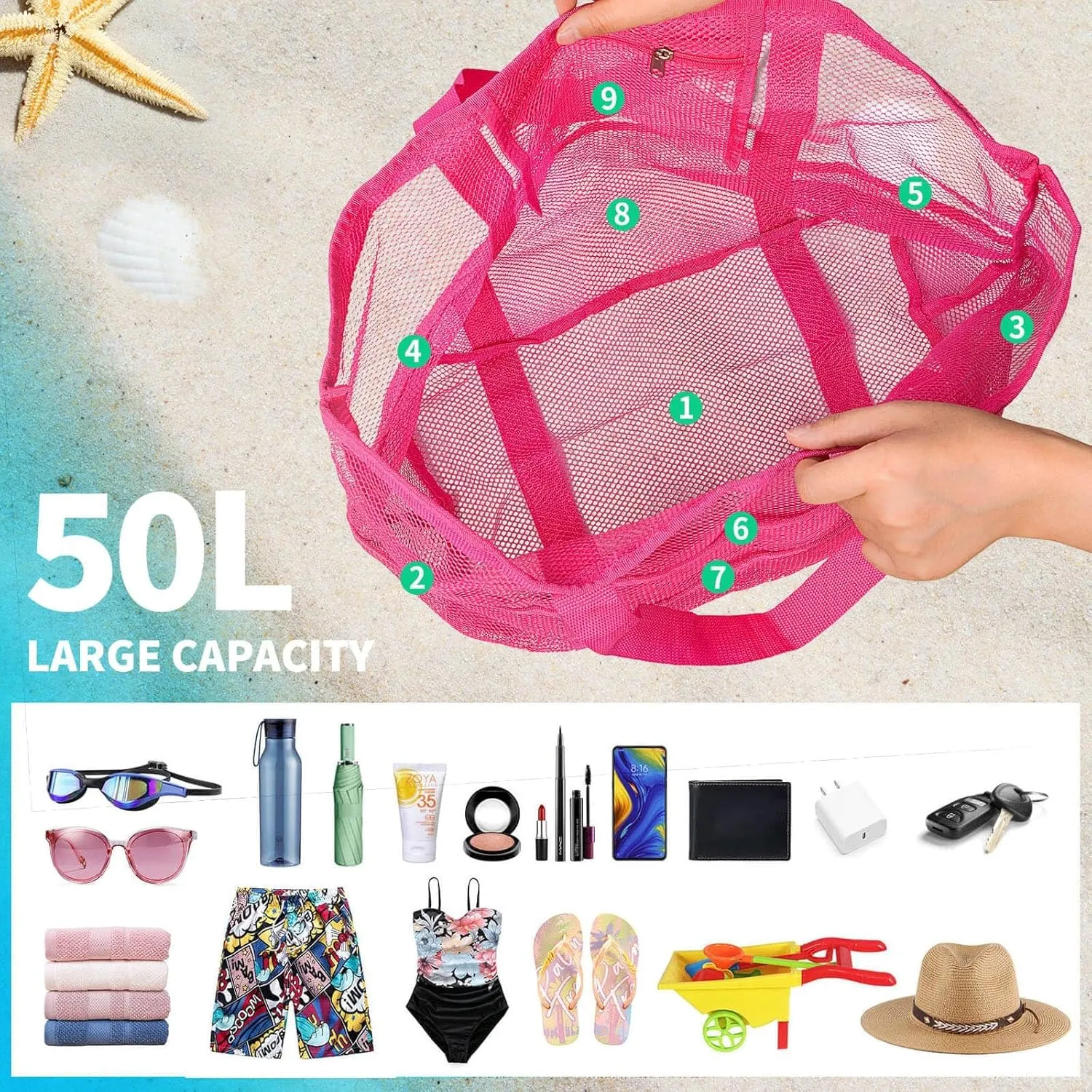 Mesh Beach Bag Vacation Essentials - Large Tote Pool Bag for Women Vacation Essentials Beach Accessories