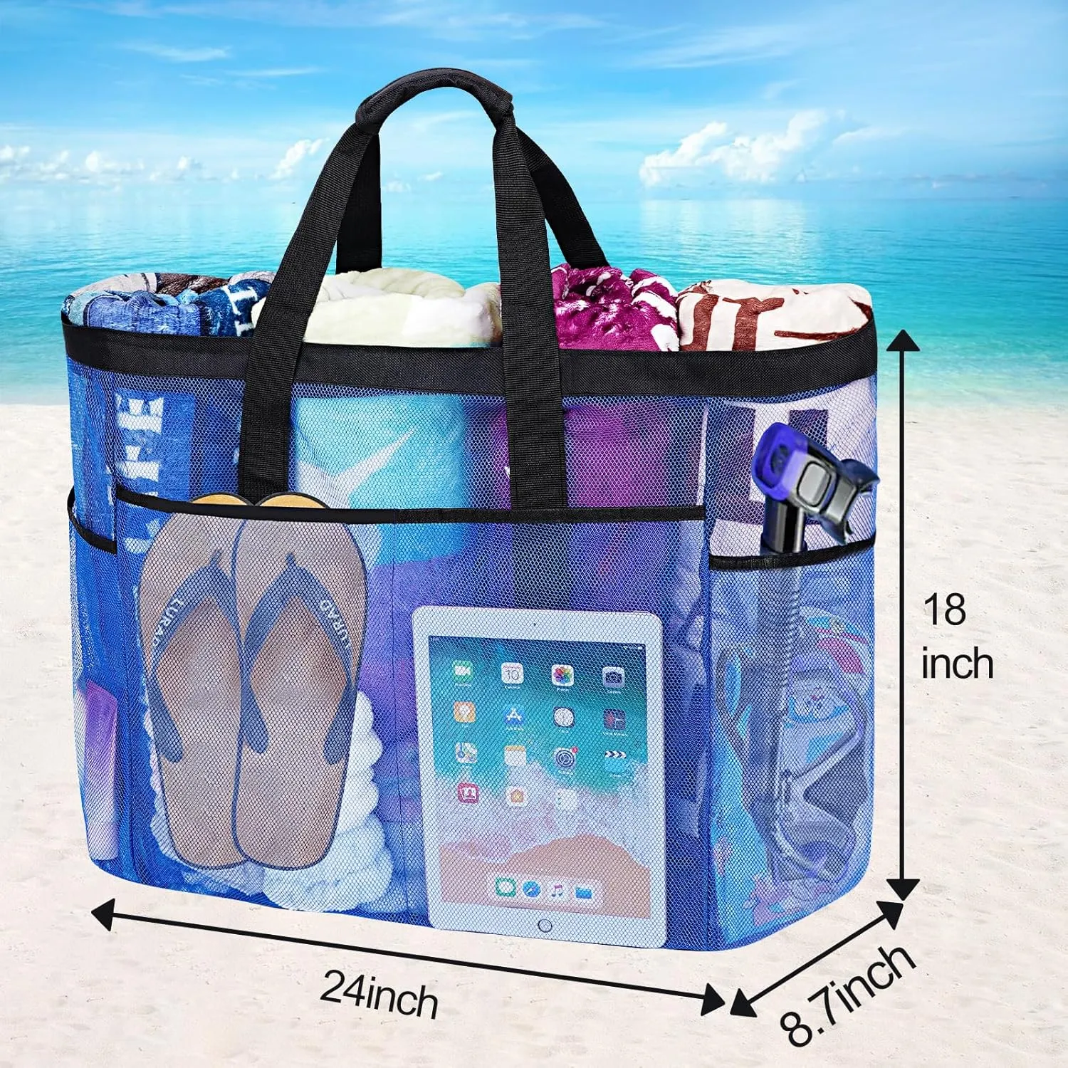 Mesh Beach Bags for Women - Plus Waterproof Sandproof Tote Bag