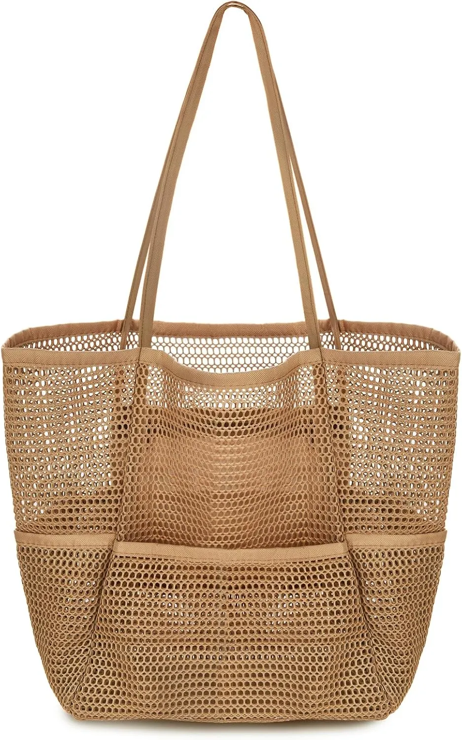 Mesh Beach Tote Bag for women, Women's Pool Bag, Beach Vacation Swimming Family Travel Organizer (Caramel)