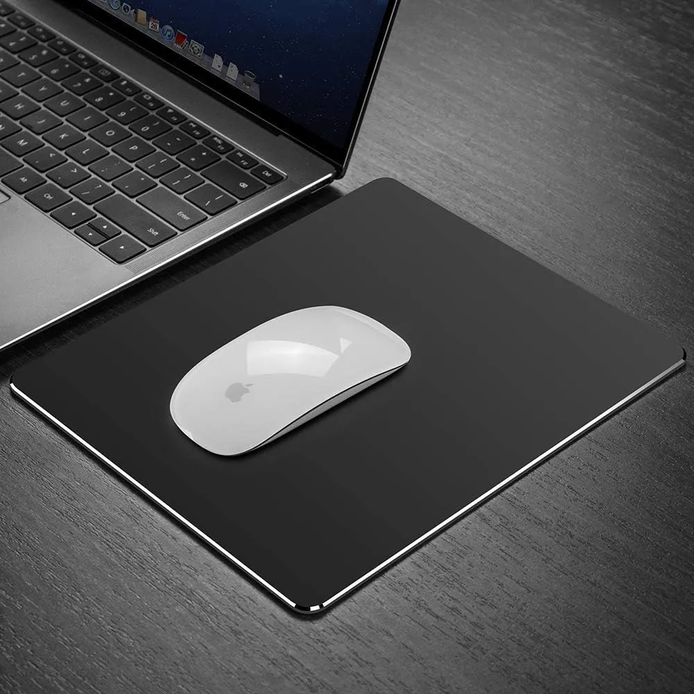 Metal Aluminum Mouse Pad, Office and Gaming Thin Hard Mouse Mat Double Sided Waterproof Fast and Accurate Control Mousepad for Laptop, Computer and PC,9.45 X 7.87 Inch,Black