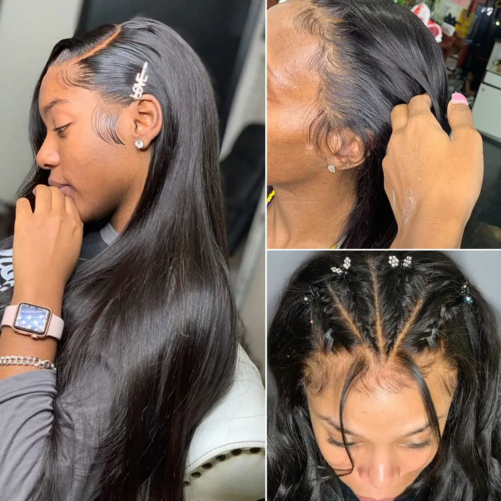 Metamuclia Straight Lace Front Wigs Human Hair Pre Plucked 180% Density 13x4 Frontal Wigs 26 Inch HD Transparent Lace Wig 10A Brazilian Virgin Wigs for Women with Baby Hair Natural Hairline