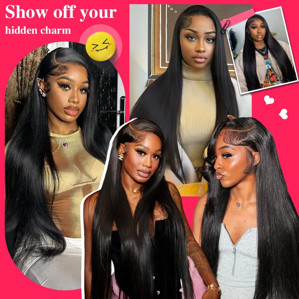 Metamuclia Straight Lace Front Wigs Human Hair Pre Plucked 180% Density 13x4 Frontal Wigs 26 Inch HD Transparent Lace Wig 10A Brazilian Virgin Wigs for Women with Baby Hair Natural Hairline
