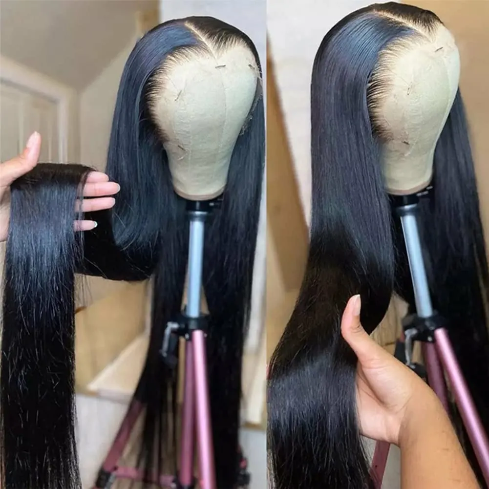 Metamuclia Straight Lace Front Wigs Human Hair Pre Plucked 180% Density 13x4 Frontal Wigs 26 Inch HD Transparent Lace Wig 10A Brazilian Virgin Wigs for Women with Baby Hair Natural Hairline