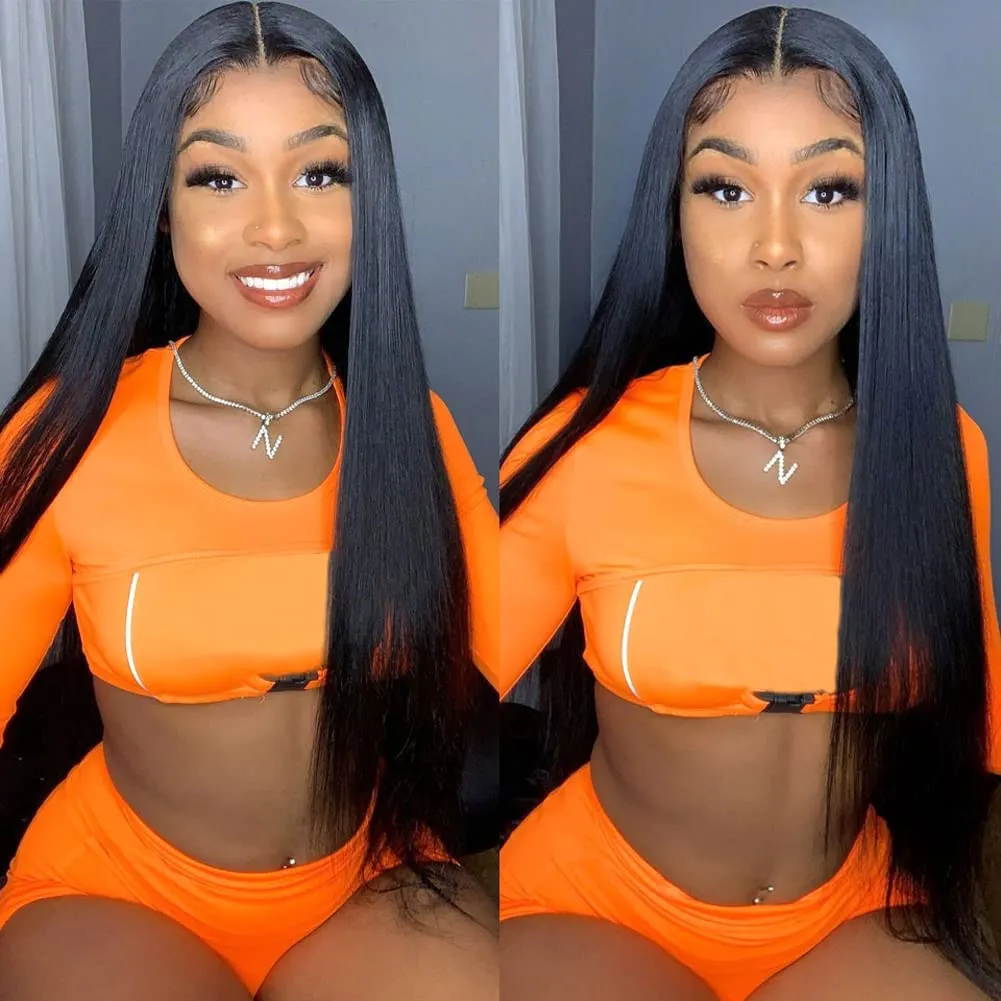 Metamuclia Straight Lace Front Wigs Human Hair Pre Plucked 180% Density 13x4 Frontal Wigs 26 Inch HD Transparent Lace Wig 10A Brazilian Virgin Wigs for Women with Baby Hair Natural Hairline
