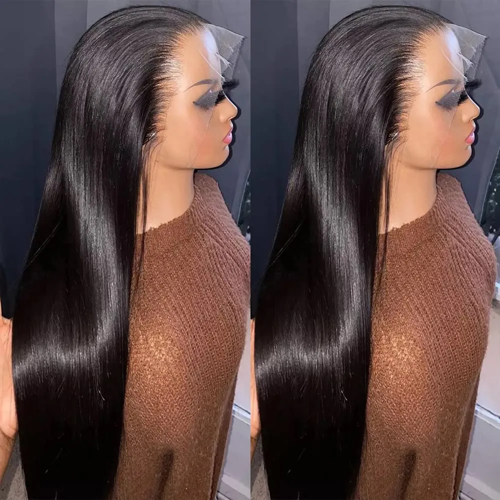 Metamuclia Straight Lace Front Wigs Human Hair Pre Plucked 180% Density 13x4 Frontal Wigs 26 Inch HD Transparent Lace Wig 10A Brazilian Virgin Wigs for Women with Baby Hair Natural Hairline
