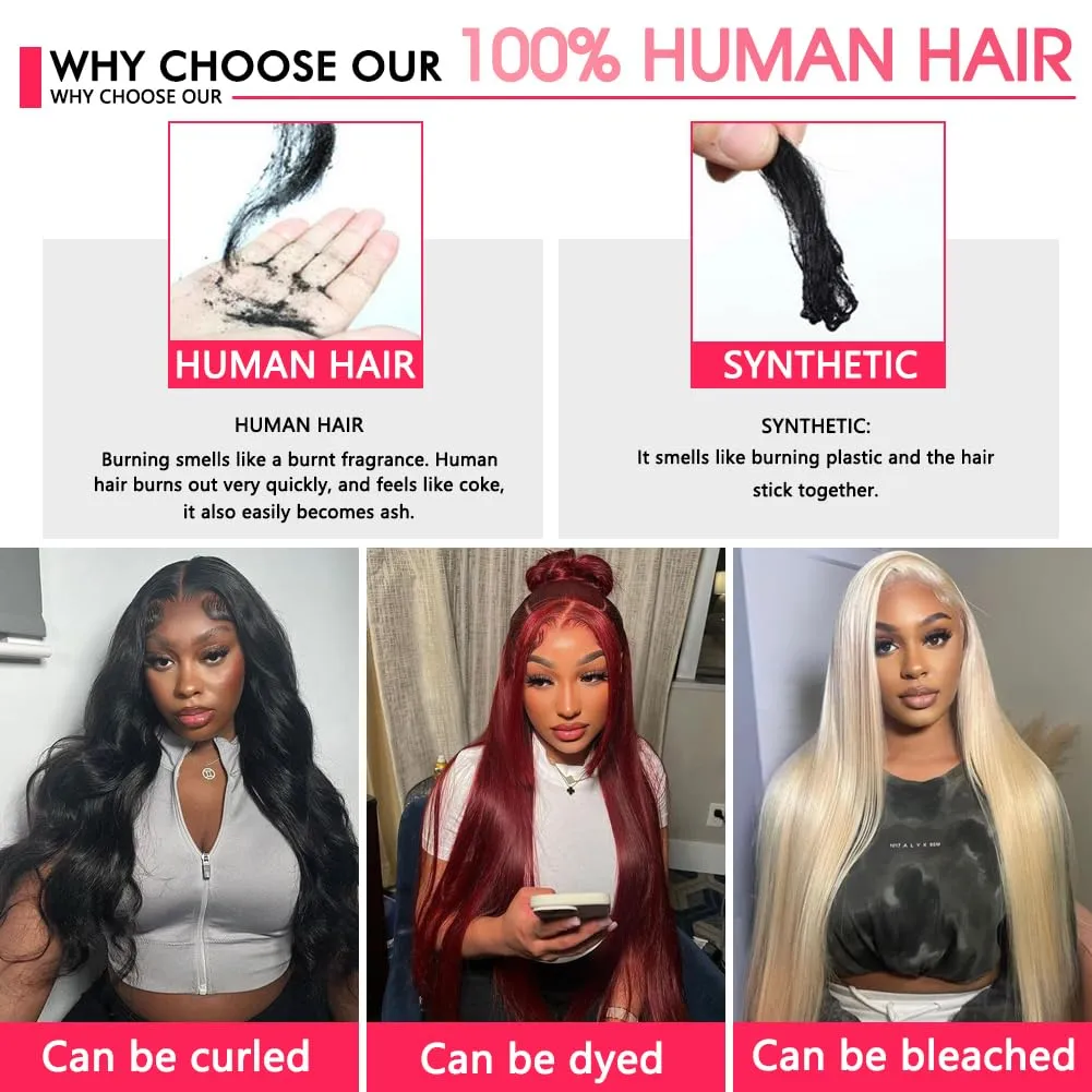 Metamuclia Straight Lace Front Wigs Human Hair Pre Plucked 180% Density 13x4 Frontal Wigs 26 Inch HD Transparent Lace Wig 10A Brazilian Virgin Wigs for Women with Baby Hair Natural Hairline