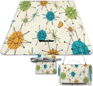 Mid Atomic Stars Starbursts Century Waterproof Outdoor Picnic Blanket Sandproof Beach Mat for Camping Hiking Grass Travelling, 58.3x58.3in