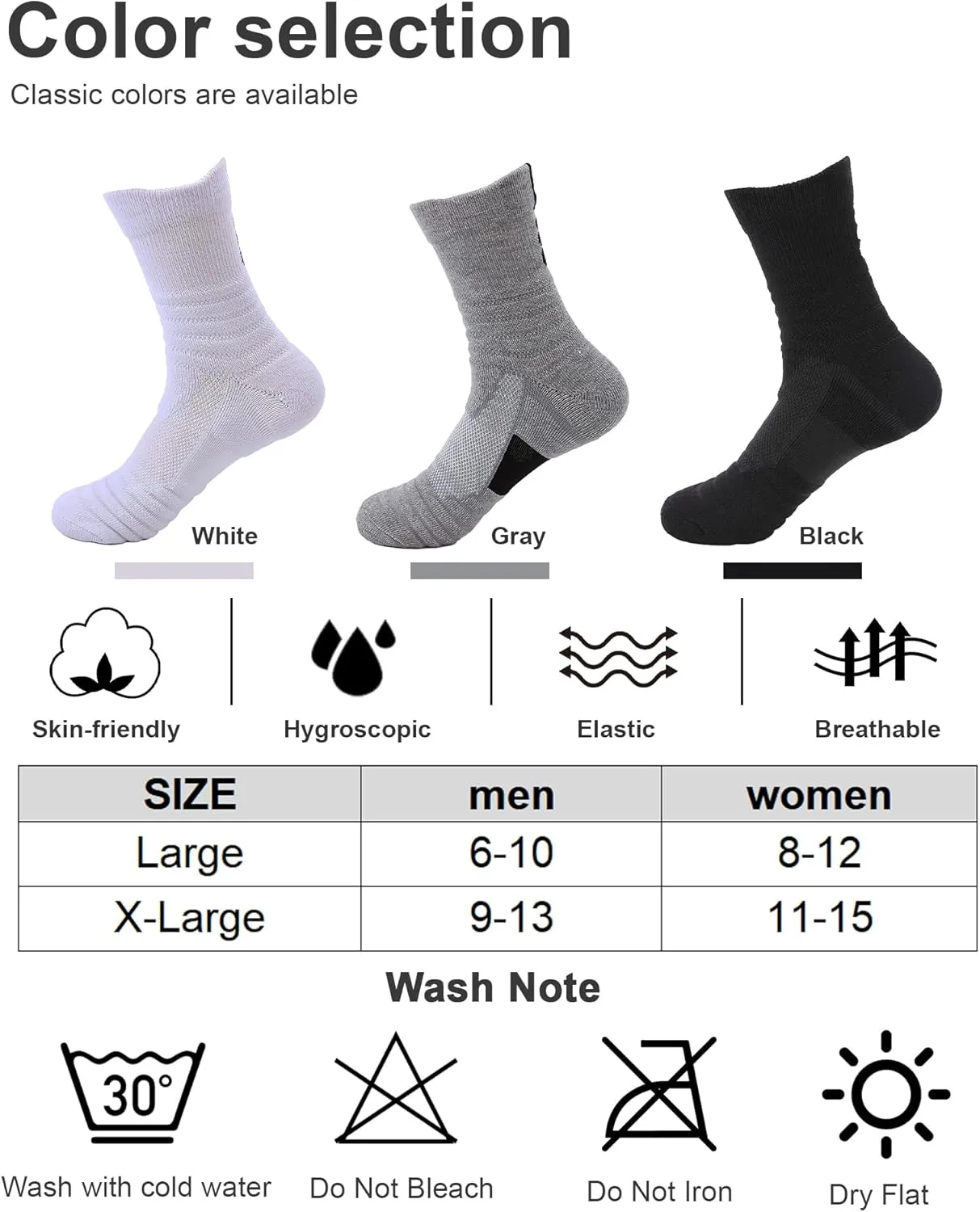 Mid-Crew Basketball Socks 6 Pairs - Arch Support Non-Slip Socks with Cushioned Sole & Mesh Ventilation for Men/Women