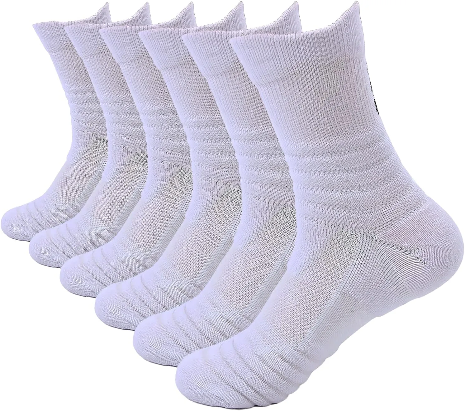 Mid-Crew Basketball Socks 6 Pairs - Arch Support Non-Slip Socks with Cushioned Sole & Mesh Ventilation for Men/Women
