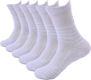 Mid-Crew Basketball Socks 6 Pairs - Arch Support Non-Slip Socks with Cushioned Sole & Mesh Ventilation for Men/Women