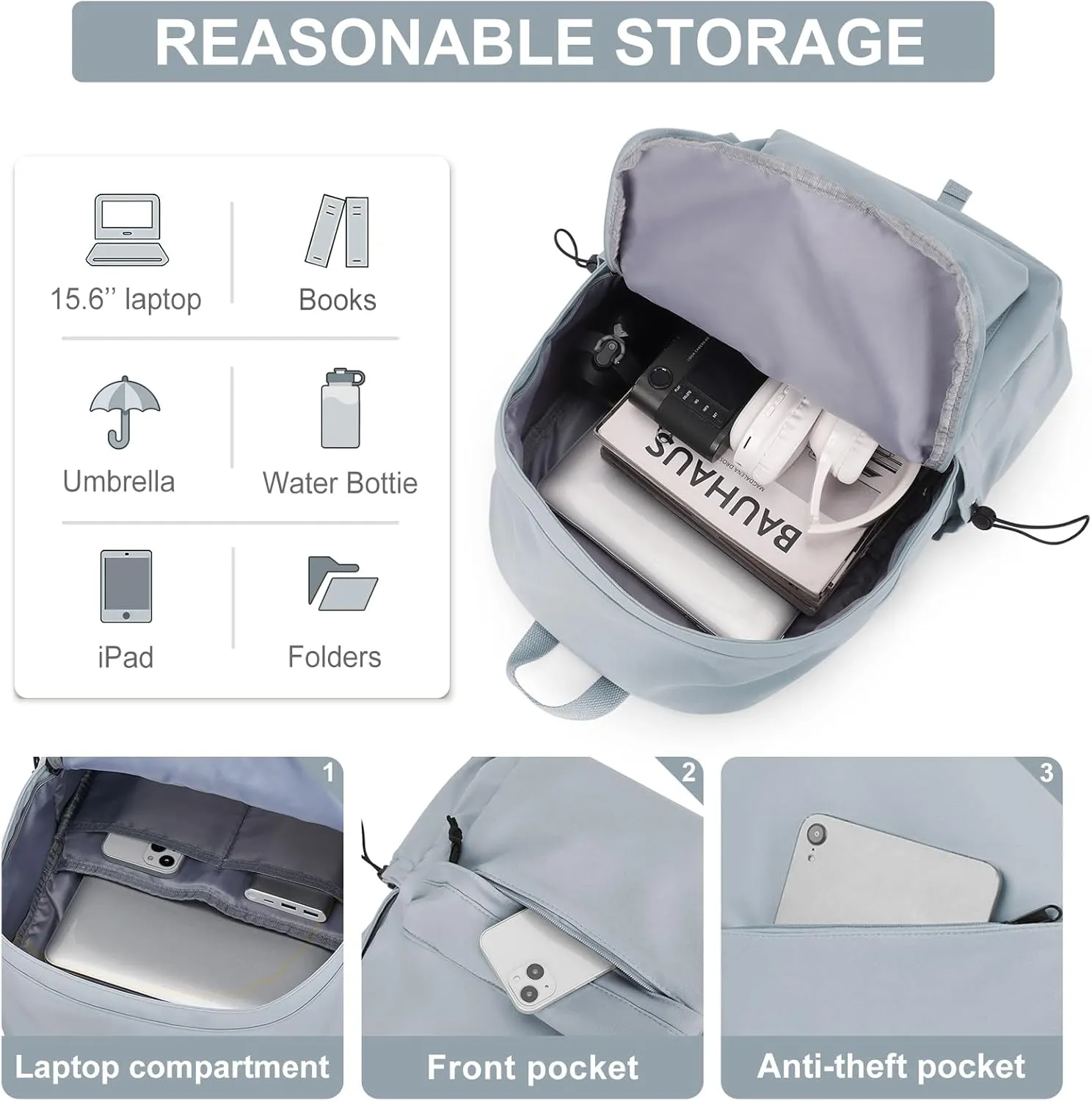Middle School Backpack For Men Women Simple Backpack For College Students Aesthetic High School Bag Waterproof Bookbag For Teens Girls Boys（Blue）