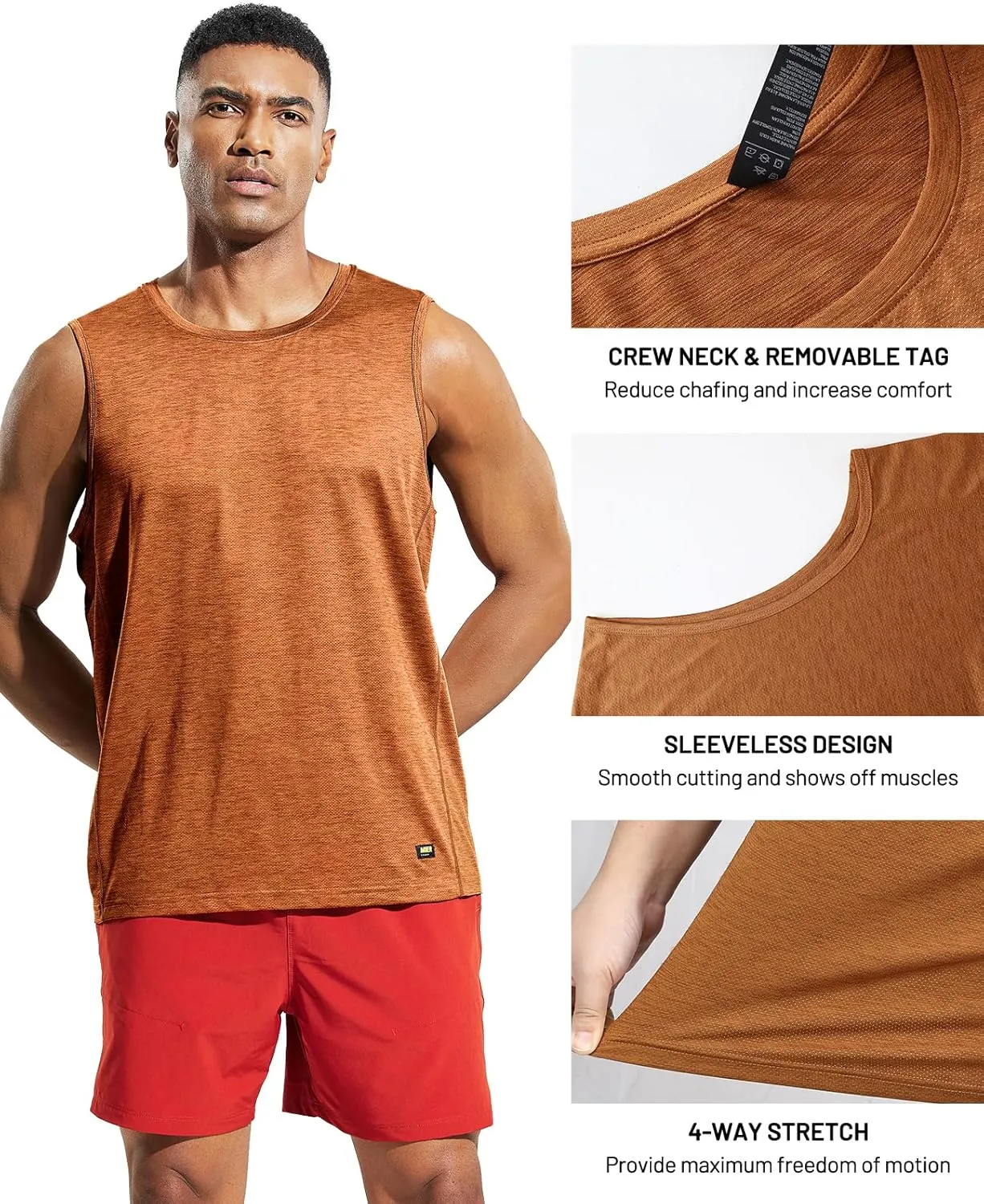 MIER Men’s Sleeveless Tank Top Dry Fit Workout Muscle Tee Shirt for Running Athletic Gym Sports Training, Moisture Wicking